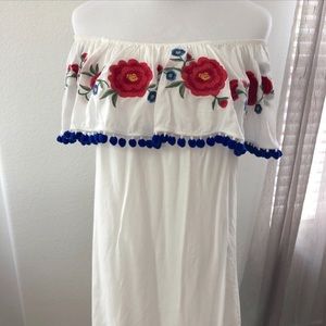 White Off Shoulder Ruffle Dress